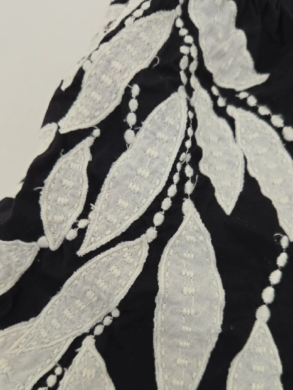 Anthropologie Black Embroidered V-Neck Puff Sleeve Cotton Dress Boho chic 2X - Picture 5 of 9